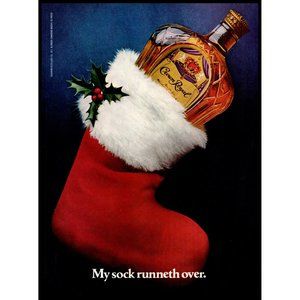 1981 Crown Royal Canadian Whiskey Christmas Stocking Vintage Print Ad Wall Art
